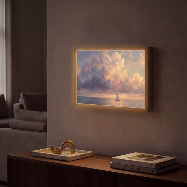 Lightbox - Wandlamp - Boot - Zonsondergang - Zee - Natuur - Goud — 2