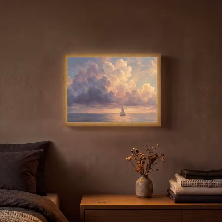 Lightbox - Wandlamp - Boot - Zonsondergang - Zee - Natuur - Goud — 3