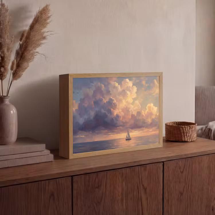 Lightbox - Wandlamp - Boot - Zonsondergang - Zee - Natuur - Goud — 4