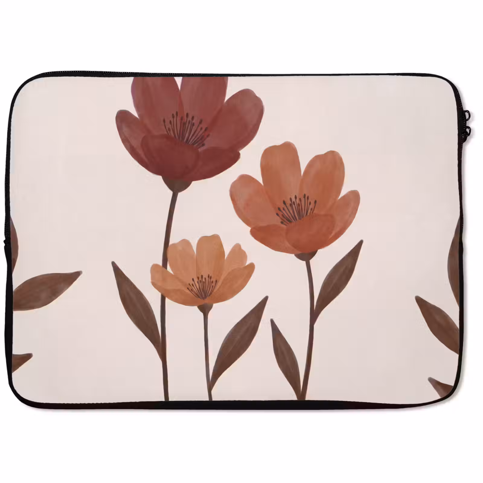 Laptophoes - Bloemen - Abstract - Modern - Bruin - Decoratief — 1
