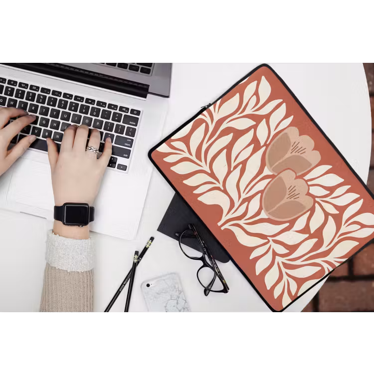 Laptophoes - Bloemen - Abstract - Modern - Beige - Natuur — 3