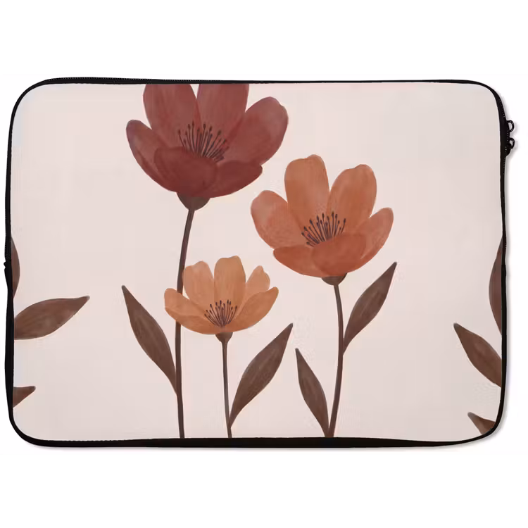 Laptophoes - Bloemen - Abstract - Modern - Bruin - Decoratief — 1