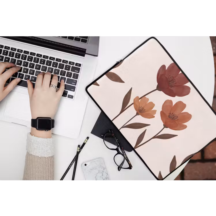 Laptophoes - Bloemen - Abstract - Modern - Bruin - Decoratief — 3