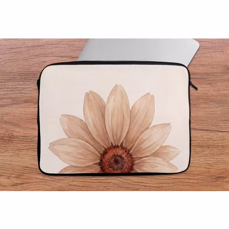 Laptophoes - Bloemen - Bloemblad - Natuur - Aquarel - Beige — 2