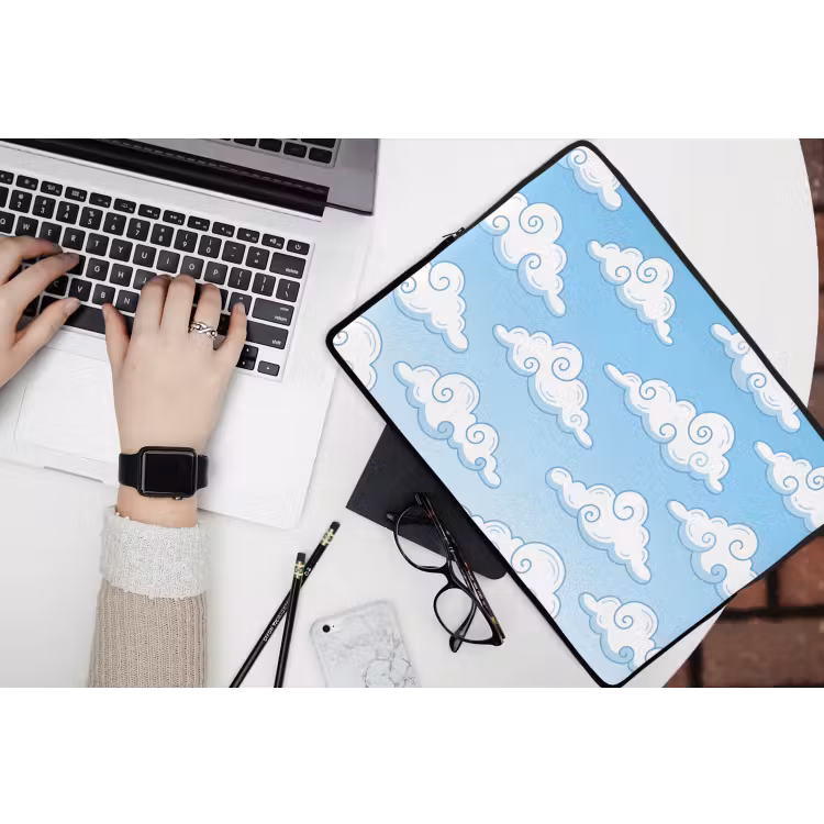 Laptophoes - Wolk - Lucht - Cartoon - Blauw - Wit — 3