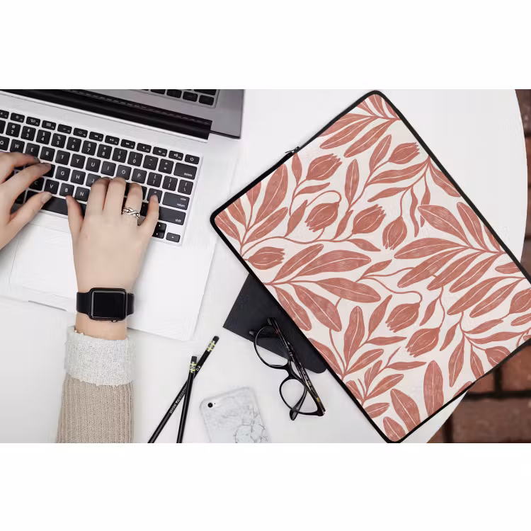 Laptophoes - Bloemen - Patroon - Modern - Natuur - Bruin — 3