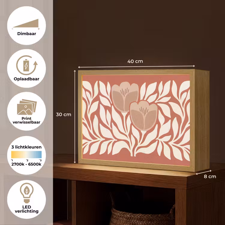 Lightbox - Wandlamp - Bloemen - Abstract - Modern - Beige - Natuur — 10