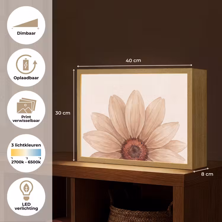 Lightbox - Wandlamp - Bloemen - Bloemblad - Natuur - Aquarel - Beige — 10