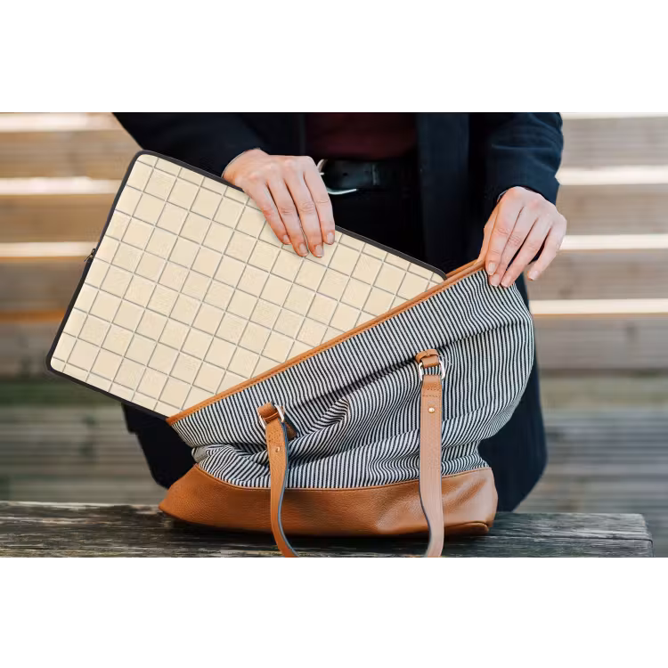 Laptophoes - Patroon - Tegels - Gebroken - Wit — 4