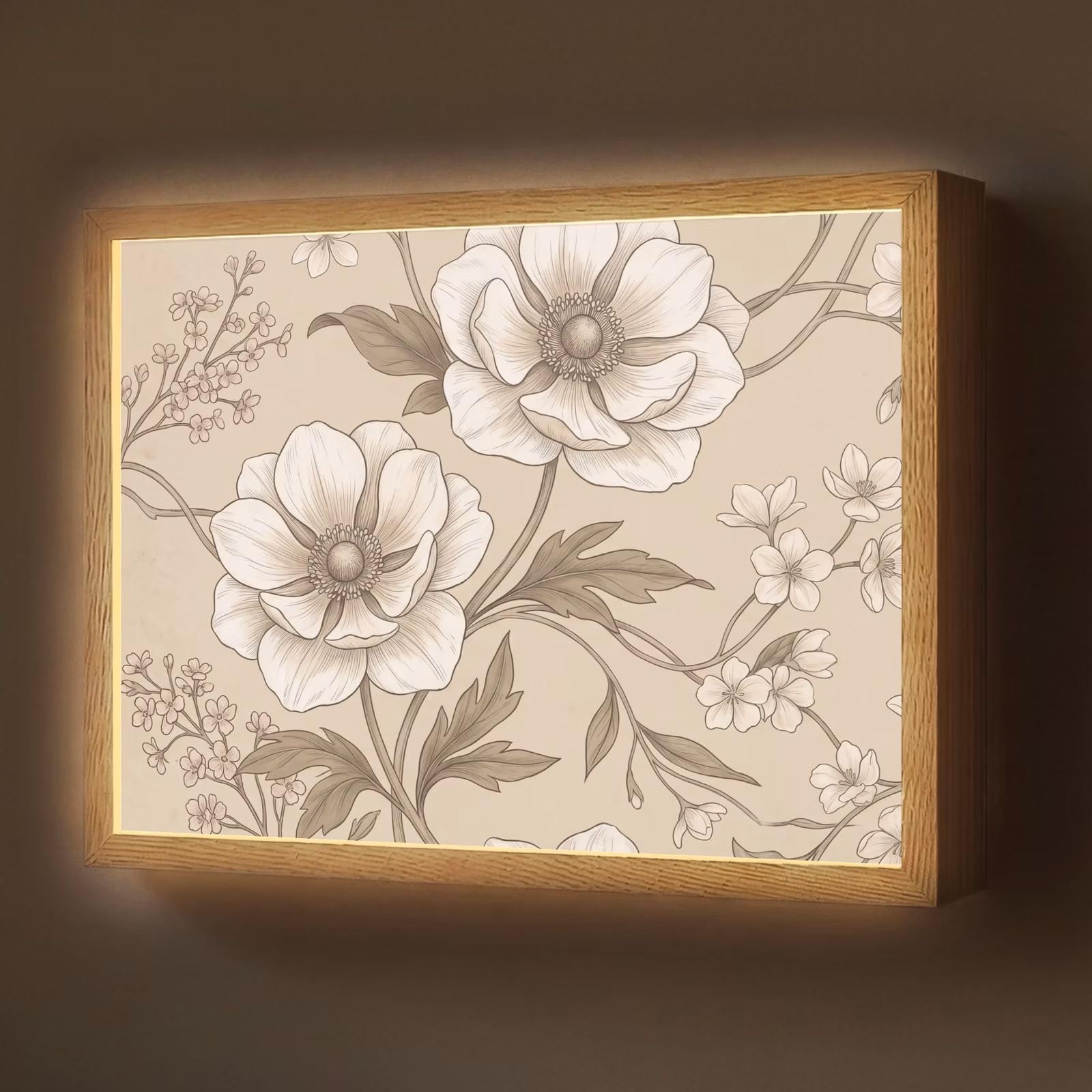 Lightbox - Wandlamp - Bloemen - Patroon - Beige — 1
