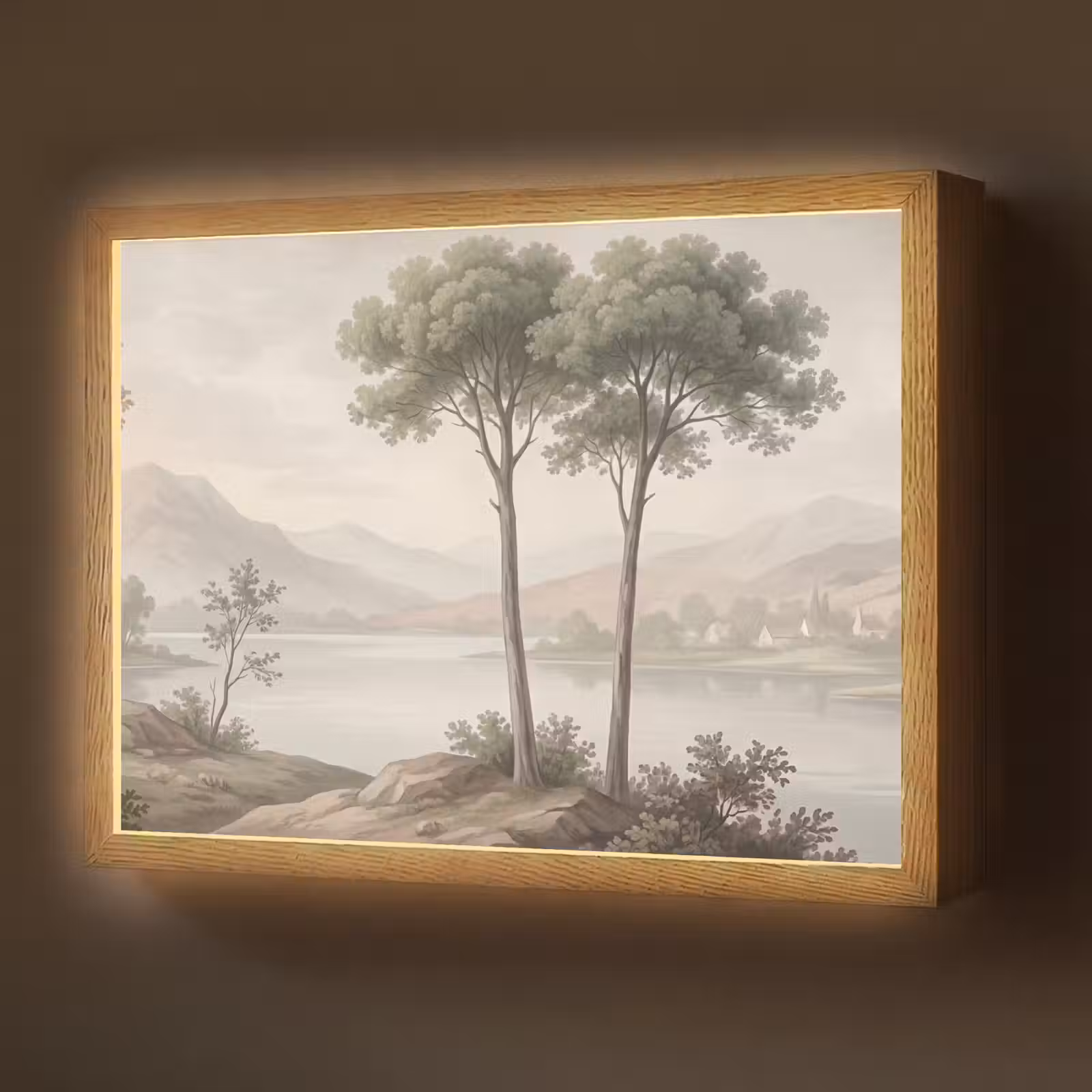 Lightbox - Wandlamp - Bomen - Meer - Bergen - Illustratie — 1