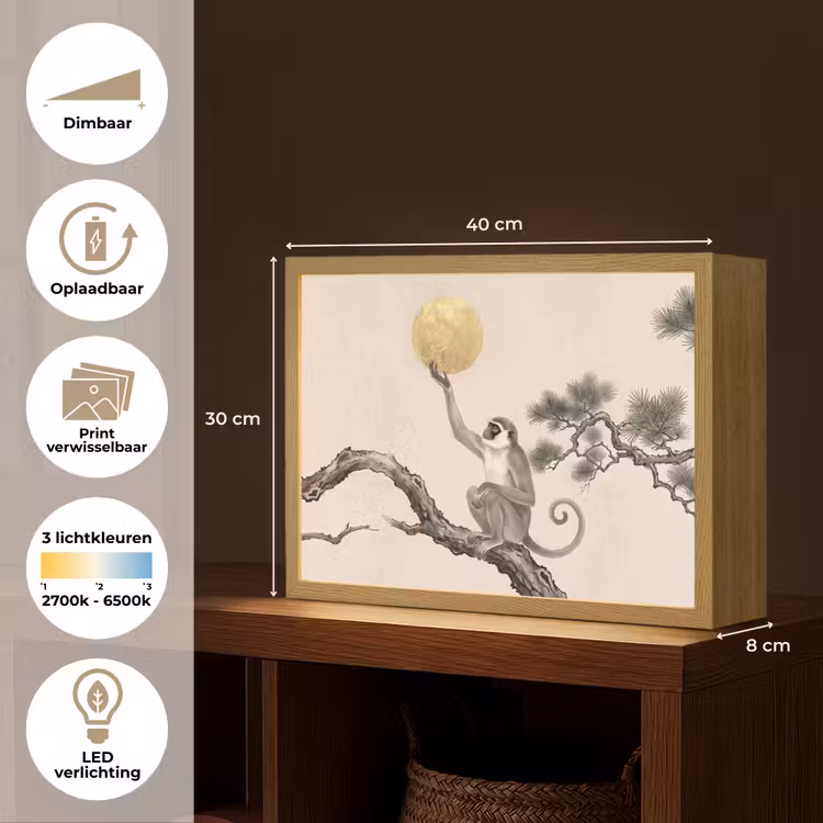 Lightbox - Wandlamp - Aap - Maan - Goud — 10
