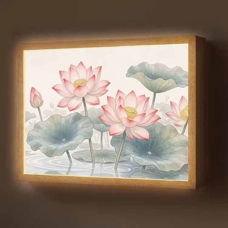 Lightbox - Wandlamp - Aquarel - Lotusbloemen - Kleurrijk — 1