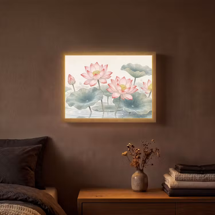 Lightbox - Wandlamp - Aquarel - Lotusbloemen - Kleurrijk — 3