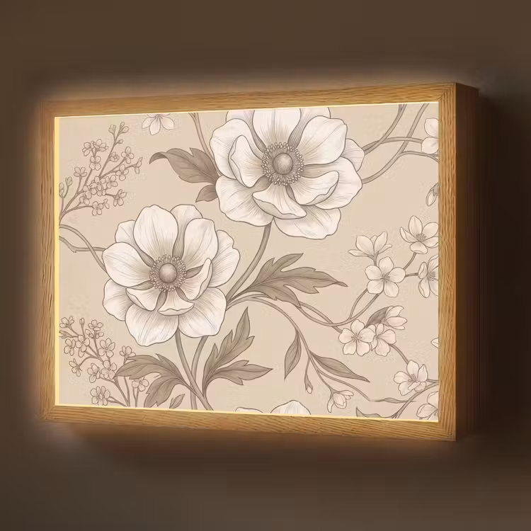 Lightbox - Wandlamp - Bloemen - Patroon - Beige — 1