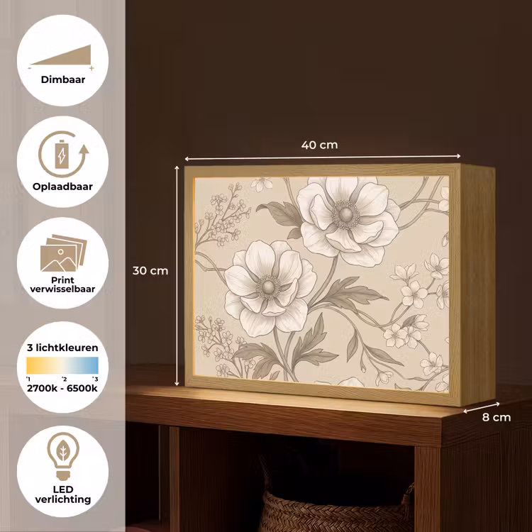 Lightbox - Wandlamp - Bloemen - Patroon - Beige — 10