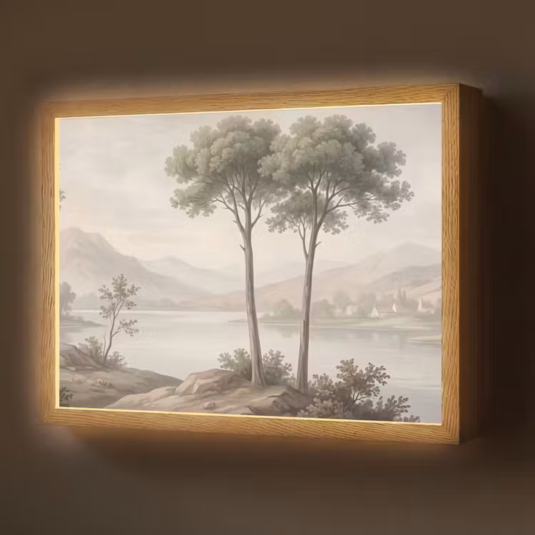 Lightbox - Wandlamp - Bomen - Meer - Bergen - Illustratie — 1