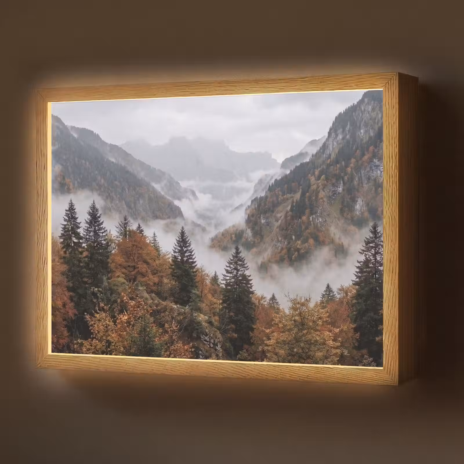 Lightbox - Wandlamp - Bergen - Vallei - Mist - Herfst - Natuur — 1