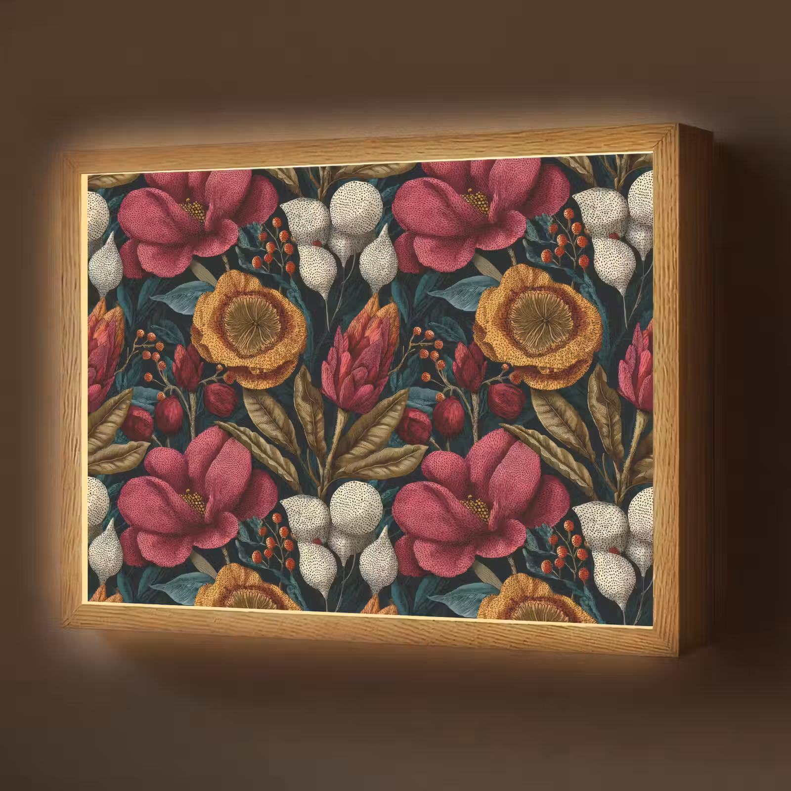 Lightbox - Wandlamp - Bloemen - Patroon - Rood - Goud — 1