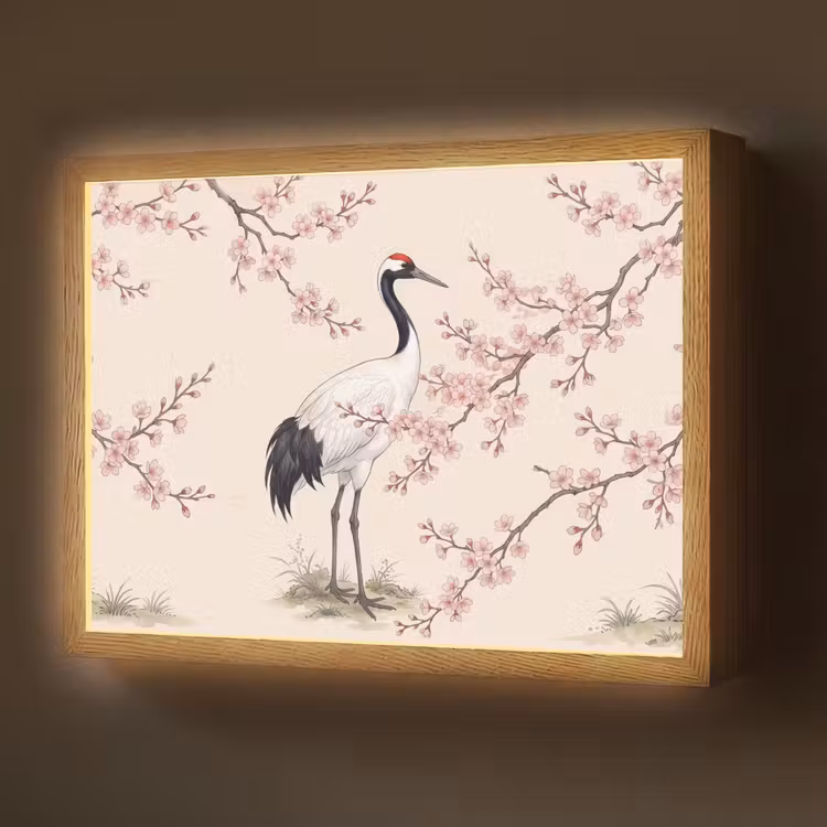 Lightbox - Wandlamp - Aziatisch - Kraanvogel - Beige — 1