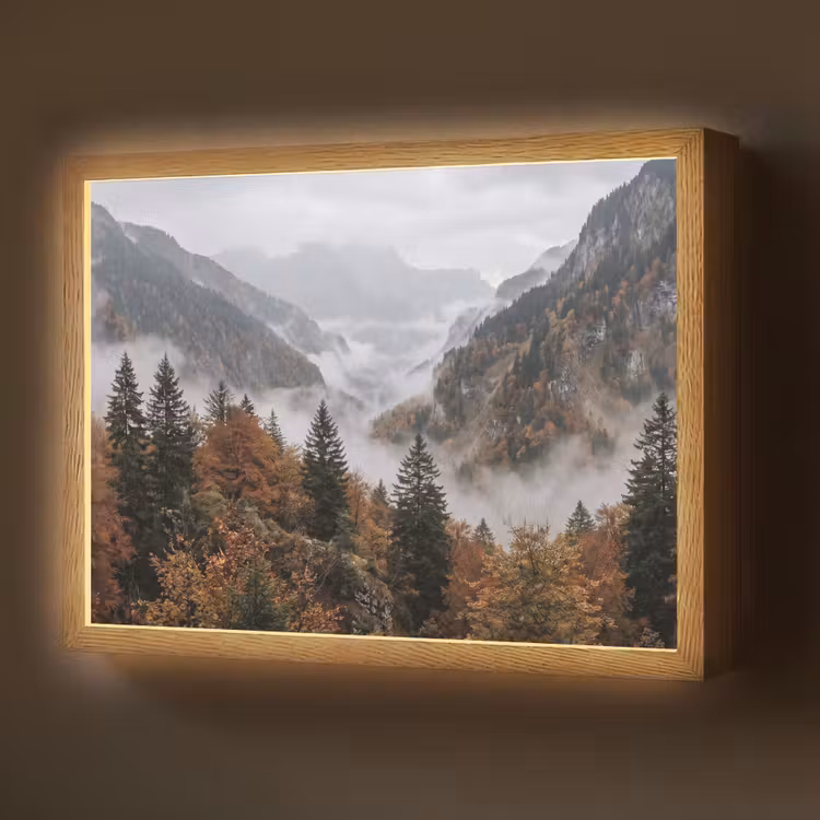 Lightbox - Wandlamp - Bergen - Vallei - Mist - Herfst - Natuur — 1