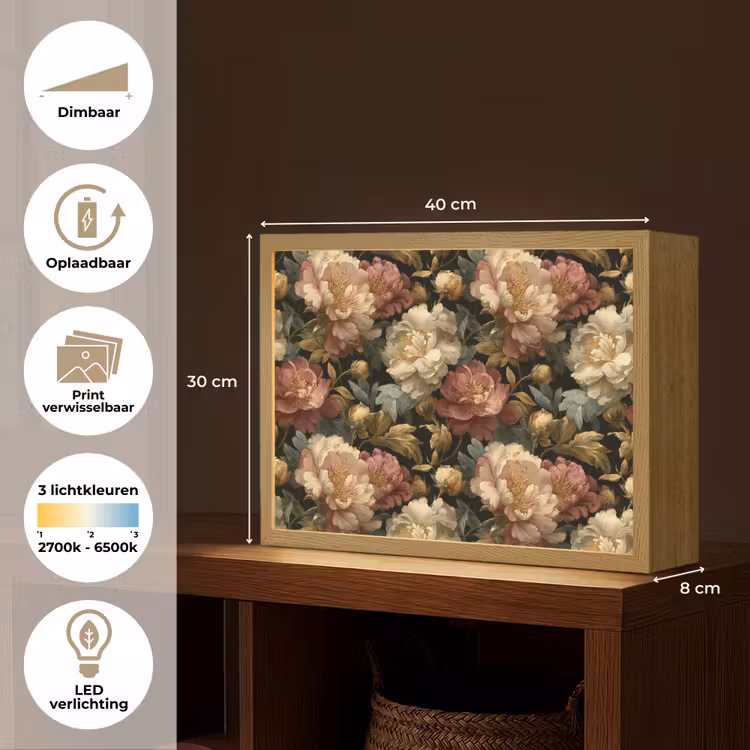 Lightbox - Wandlamp - Bloemen - Barok - Patroon - Roze - Crème — 10