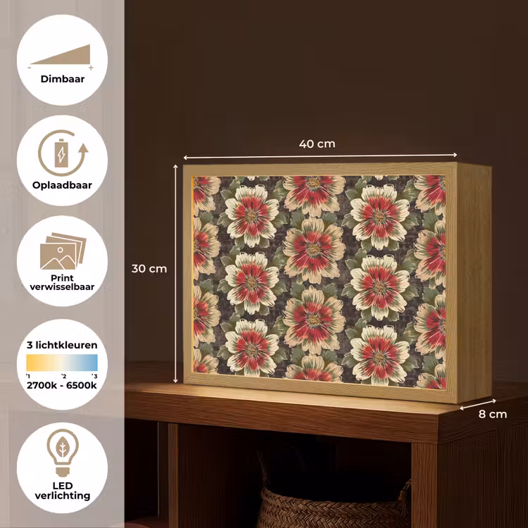 Lightbox - Wandlamp - Bloemen - Klassiek - Patroon - Rood — 10