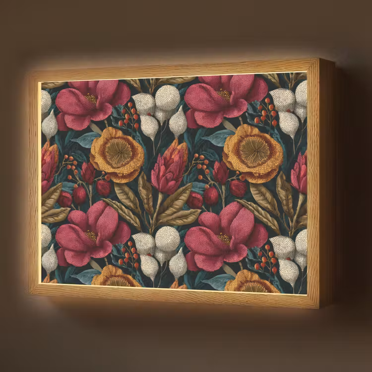 Lightbox - Wandlamp - Bloemen - Patroon - Rood - Goud — 1