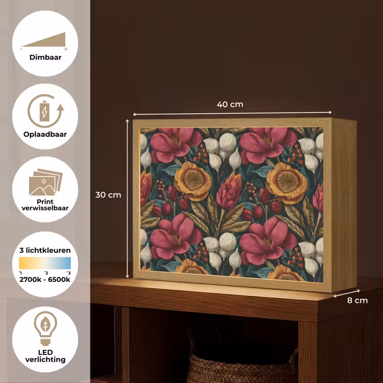 Lightbox - Wandlamp - Bloemen - Patroon - Rood - Goud — 10