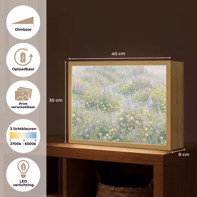 Lightbox - Wandlamp - Bloemenveld - Heuvels - Kleurrijk — 10