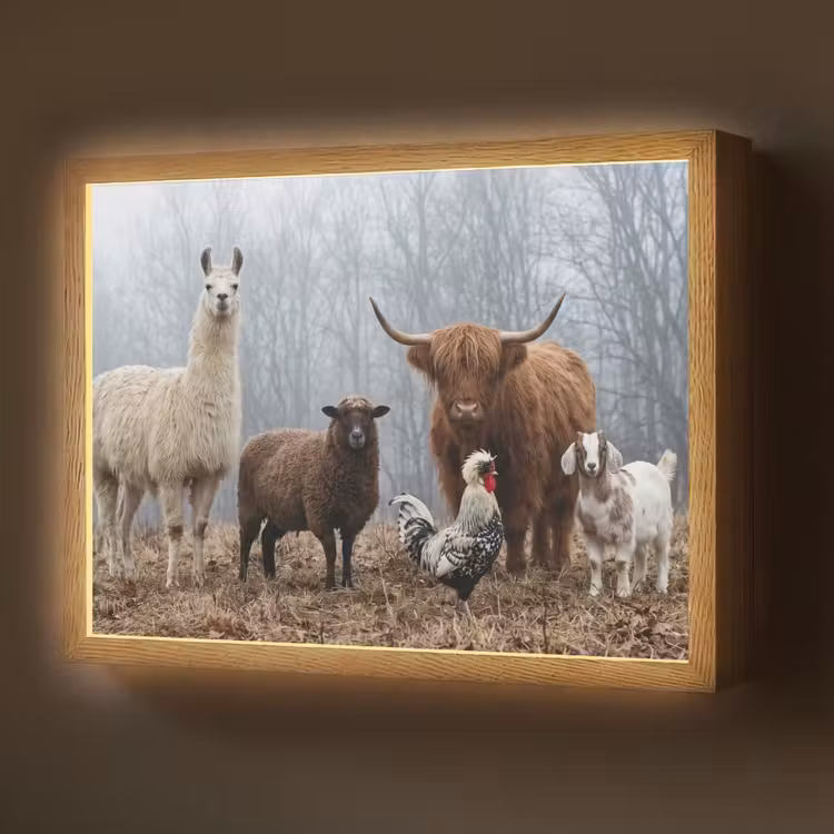 Lightbox - Wandlamp - Boerderijdieren - Groep - Mist - Natuur - Rustiek — 1