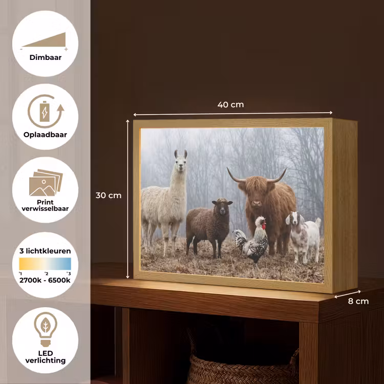 Lightbox - Wandlamp - Boerderijdieren - Groep - Mist - Natuur - Rustiek — 10