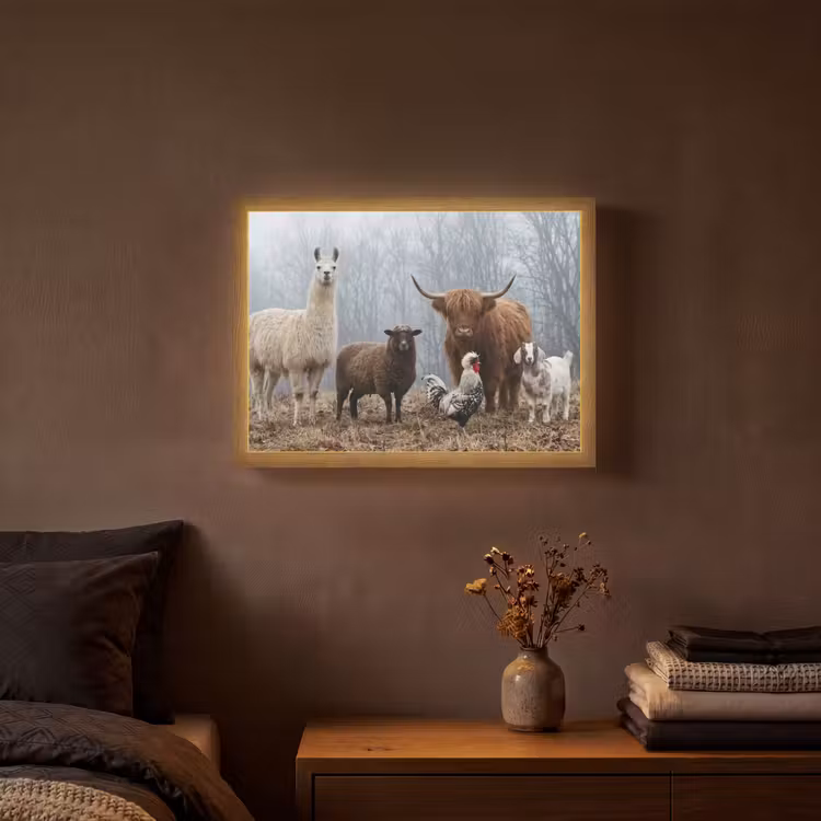 Lightbox - Wandlamp - Boerderijdieren - Groep - Mist - Natuur - Rustiek — 3