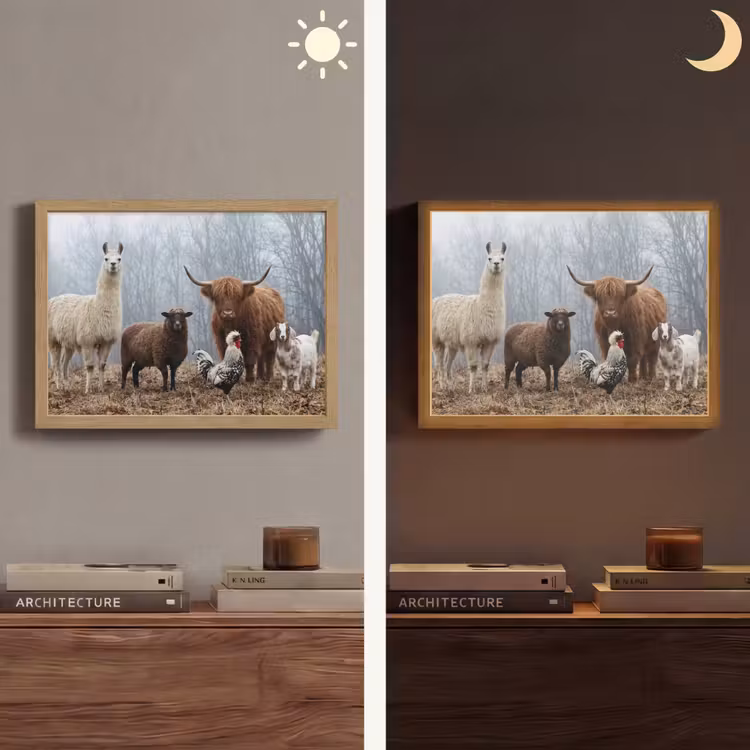 Lightbox - Wandlamp - Boerderijdieren - Groep - Mist - Natuur - Rustiek — 6