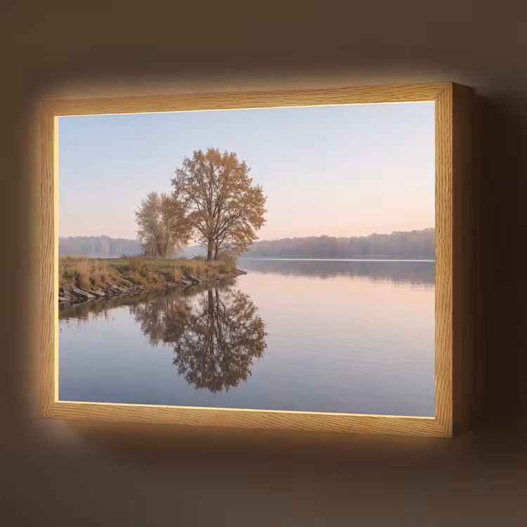 Lightbox - Wandlamp - Bomen - Reflectie - Water - Zonsopgang - Serene — 1