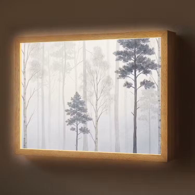Lightbox - Wandlamp - Bos - Bomen - Mist - Natuur - Illustratie - Grijs — 1
