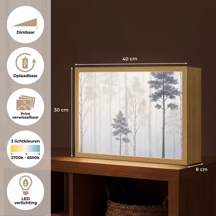 Lightbox - Wandlamp - Bos - Bomen - Mist - Natuur - Illustratie - Grijs — 10
