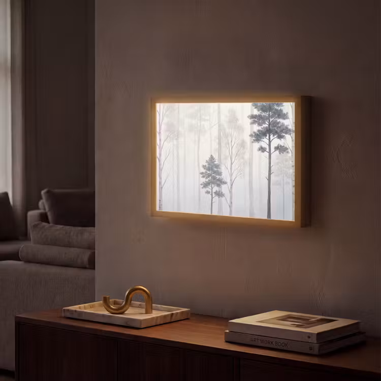 Lightbox - Wandlamp - Bos - Bomen - Mist - Natuur - Illustratie - Grijs — 2