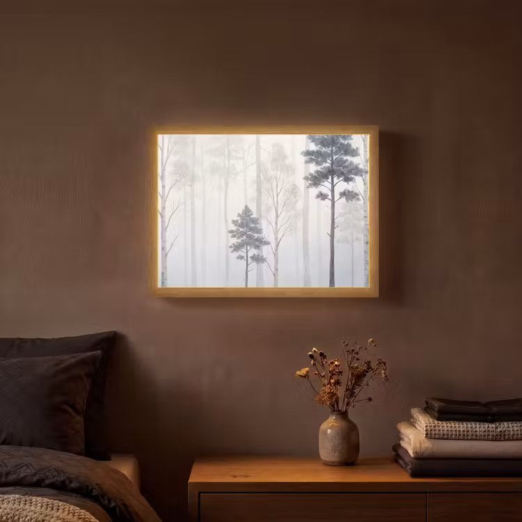 Lightbox - Wandlamp - Bos - Bomen - Mist - Natuur - Illustratie - Grijs — 3