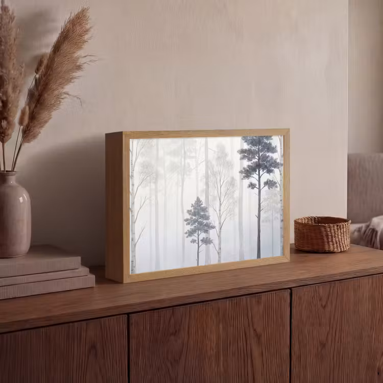 Lightbox - Wandlamp - Bos - Bomen - Mist - Natuur - Illustratie - Grijs — 4