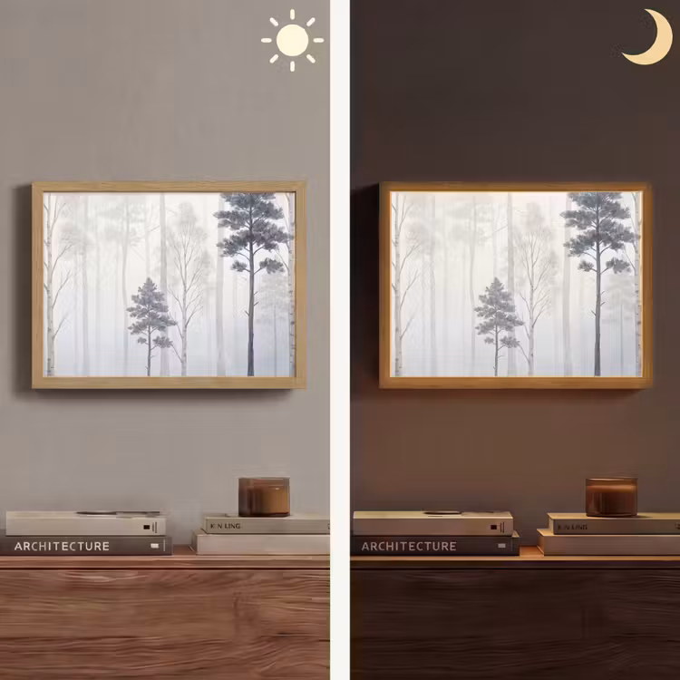Lightbox - Wandlamp - Bos - Bomen - Mist - Natuur - Illustratie - Grijs — 6