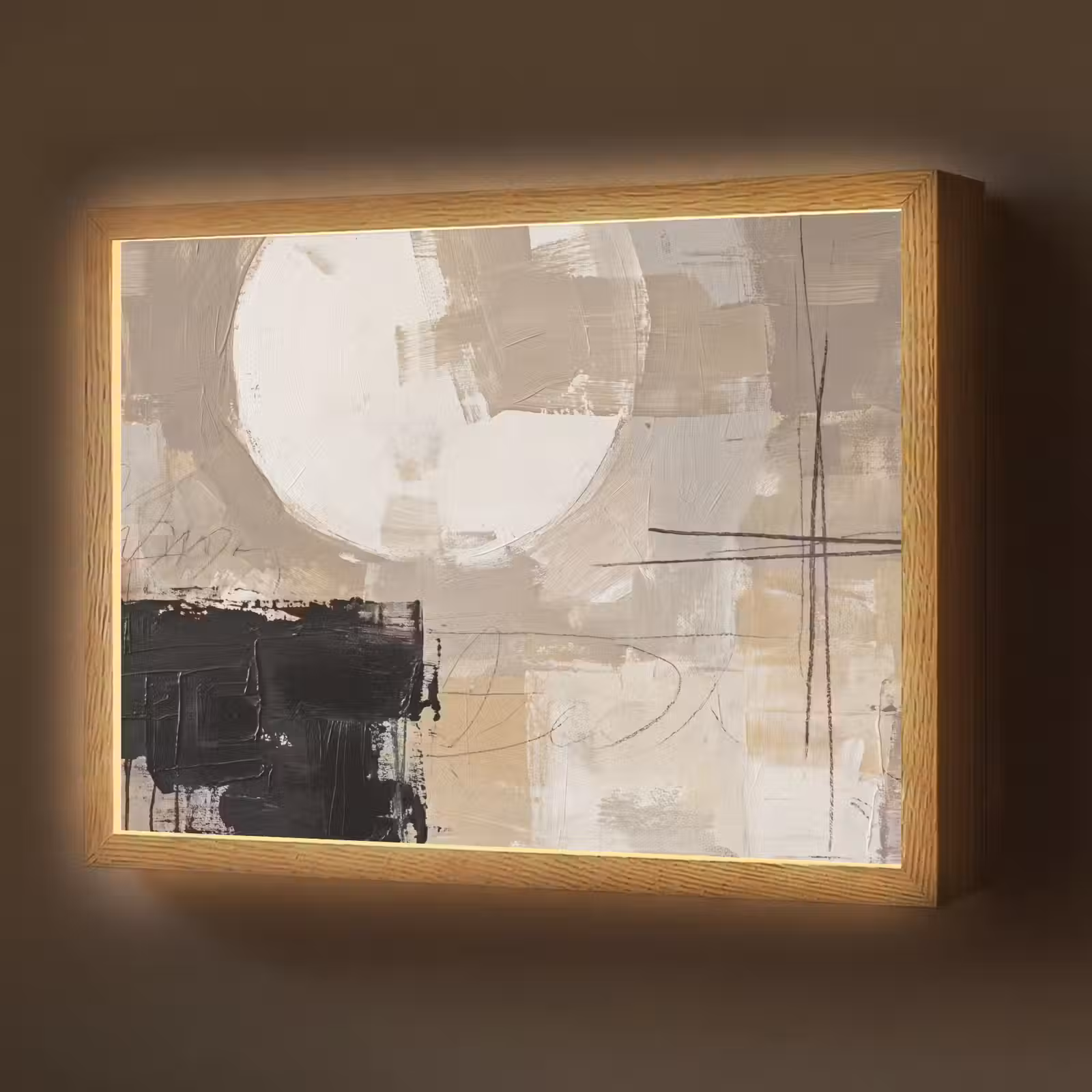 Lightbox - Wandlamp - Abstract - Cirkel - Modern - Beige - Zwart - Minimalistisch — 1