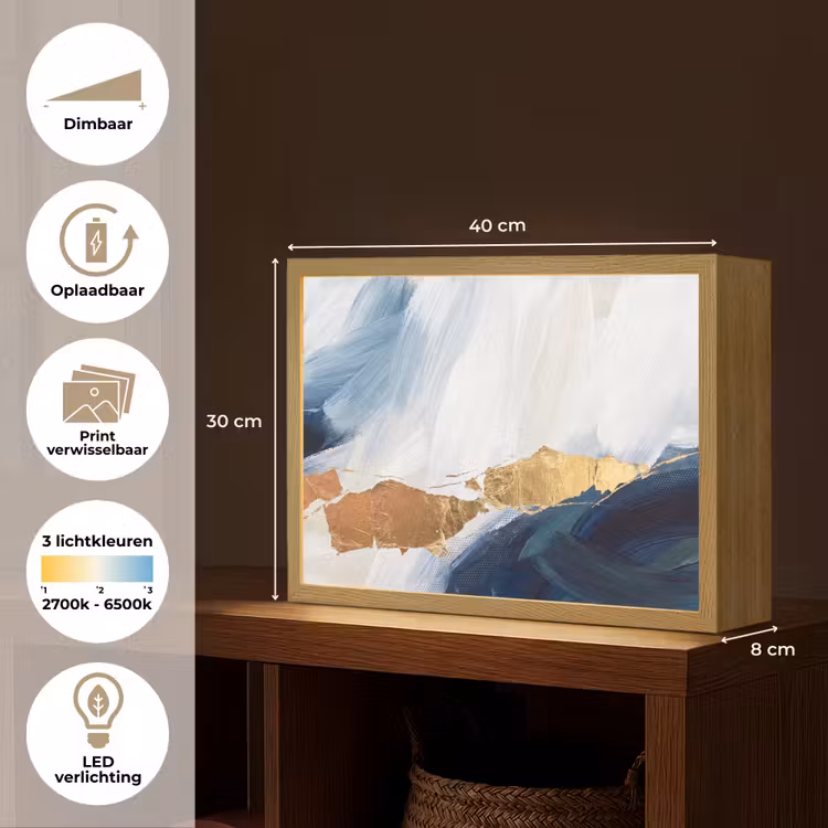 Lightbox - Wandlamp - Abstract - Acryl - Blauw - Goud - Elegant — 10