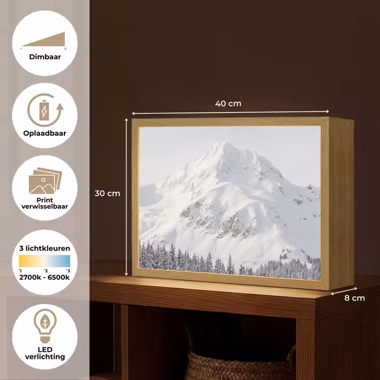 Lightbox - Wandlamp - Berg - Sneeuw - Winter - Natuur - Wit — 10