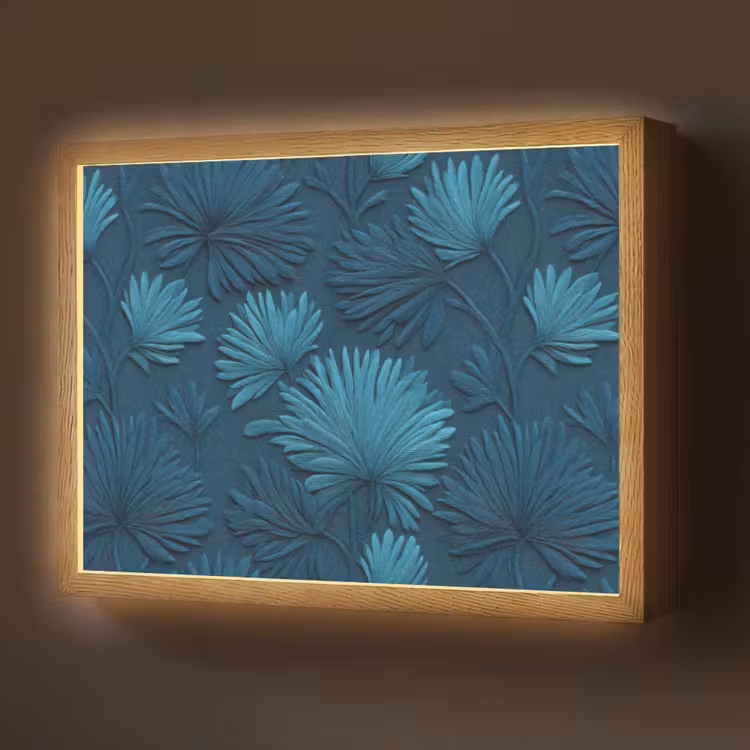 Lightbox - Wandlamp - Bladeren - Reliëf - Patroon - Oceaanblauw - Modern — 1