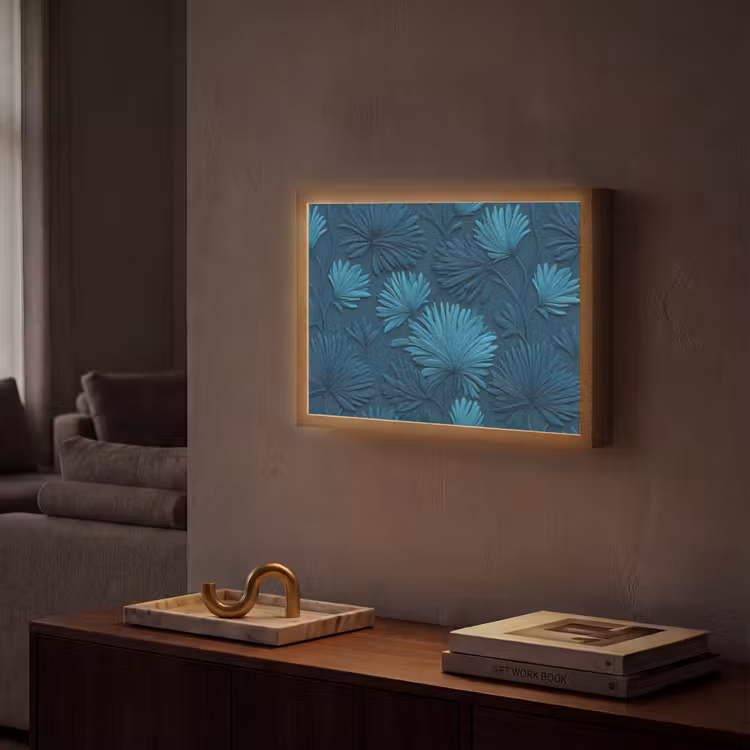Lightbox - Wandlamp - Bladeren - Reliëf - Patroon - Oceaanblauw - Modern — 2