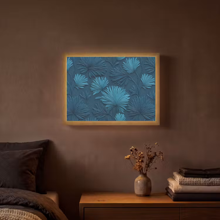 Lightbox - Wandlamp - Bladeren - Reliëf - Patroon - Oceaanblauw - Modern — 3