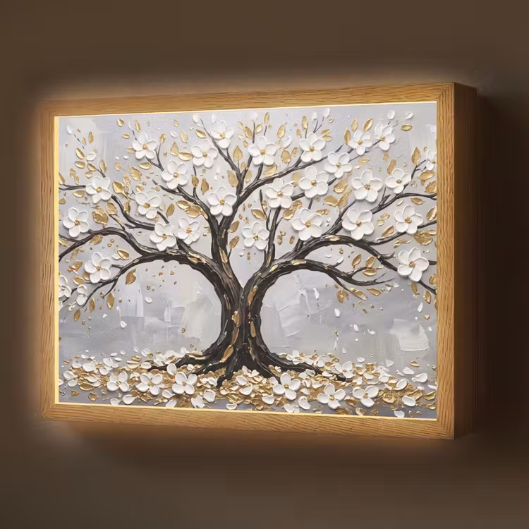 Lightbox - Wandlamp - Boom - Bloemen - Natuur - Abstract - Wit — 1