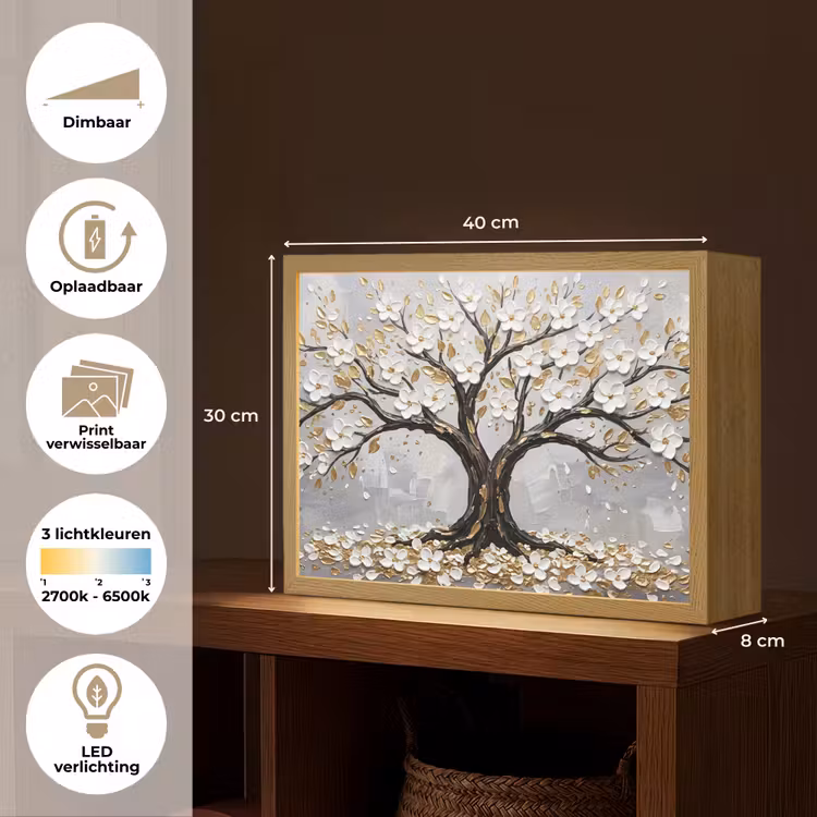 Lightbox - Wandlamp - Boom - Bloemen - Natuur - Abstract - Wit — 10