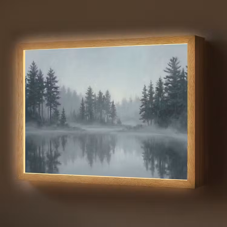 Lightbox - Wandlamp - Bos - Meer - Mist - Natuur - Grijs — 1